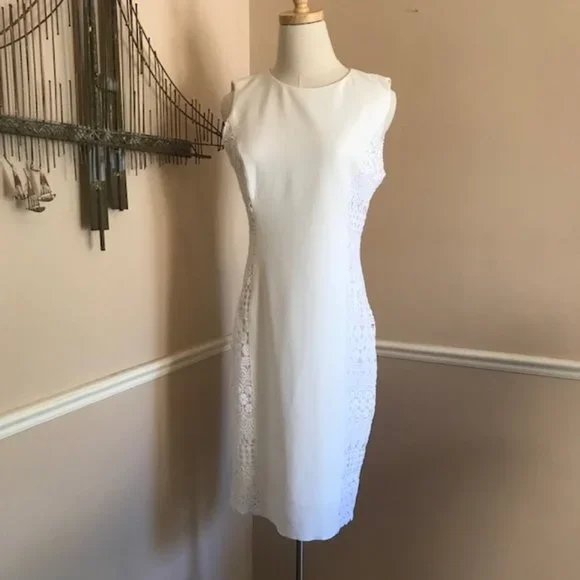 knee length dresses for ladies Elie Tahari Womens White Floral Lace Trim Sleeveless Dress Summer Size –  Picky Thrifter
